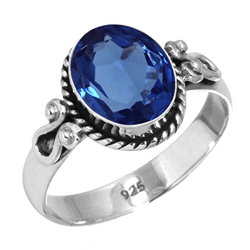 Jeweloporium 925 Silber Ringe für Frauen Größe 70(22.3) Blauer Saphir simuliert Stein Jahrgang Silber Ringe Weihnachten - Geschenk Solitär Schmuck von Jeweloporium