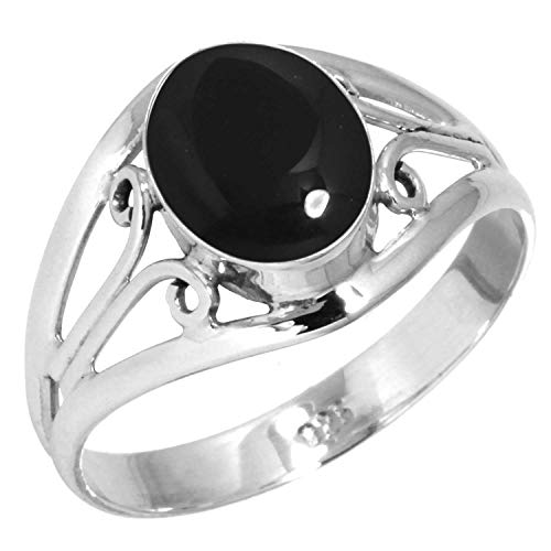 Jeweloporium 925 Silber Ringe für Frauen Natürlich Schwarzer Onyx Edelstein Mode Silber Ringe Größe 56(17.8) Geburtstag Geschenk Boho Schmuck von Jeweloporium