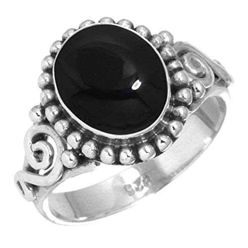 Jeweloporium 925 Silber Ringe für Frauen Natürlich Schwarzer Onyx Edelstein Mode Silber Ringe Größe 58(18.5) Engagement Geschenk Boho Schmuck von Jeweloporium