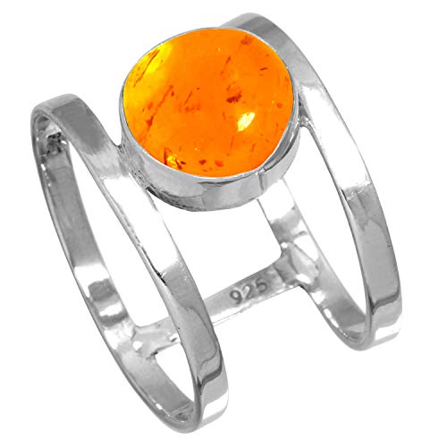 Jeweloporium 925 Silber Ringe für Frauen Orange Bernstein mit Stein Boho Silber Ringe Größe 68(21.6) das Erntedankfest Geschenk Handgefertigt Schmuck von Jeweloporium