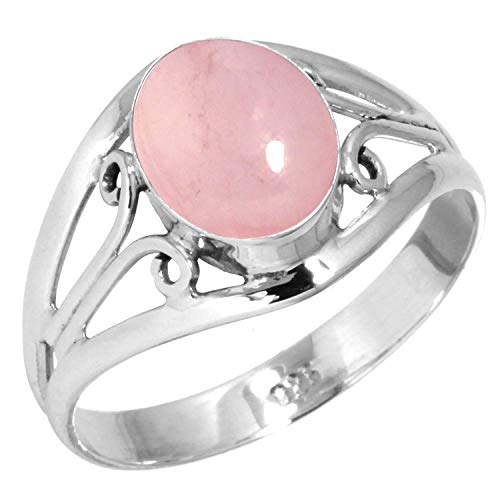 Jeweloporium 925 Silber Ringe für Frauen Rosa Rosenquarz mit Stein Boho Silber Ringe Größe 60(19.1) Geburtstag Geschenk Handgefertigt Schmuck von Jeweloporium