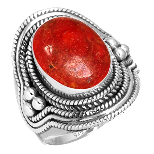 Jeweloporium 925 Silber Ringe für Frauen Rot Natürlich Schwammkoralle Edelstein Mode Silber Ringe Größe 62(19.7) Neujahr Geschenk Boho Schmuck von Jeweloporium