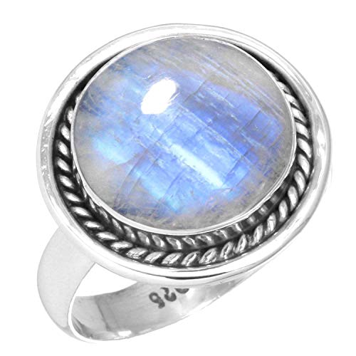 Jeweloporium 925 Silber Ringe für Frauen Weiß Echt Mondstein Edelstein Mode Silber Ringe Größe 54(17.2) Geburtstag Geschenk Boho Schmuck von Jeweloporium