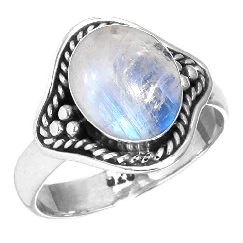 Jeweloporium 925 Silber Ringe für Frauen Weiß Echt Mondstein mit Stein Mode Silber Ringe Größe 70(22.3) Hochzeit Geschenk Boho Schmuck von Jeweloporium