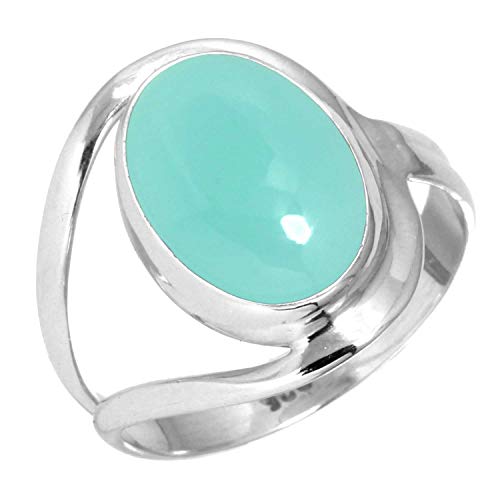 Jeweloporium 925 Silber Ringe für Damen Aqua Chalcedon mit Stein Boho Silber Ringe Größe 62(19.7) Weihnachten - Geschenk Handgefertigt Schmuck von Jeweloporium