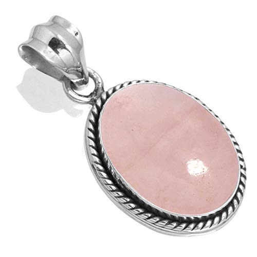 Jeweloporium 925 Sterling Silber Anhängerin für Damen Rosa Rosenquarz mit Stein Handgefertigt Silberne Anhänger Halskette Ostern Geschenk Mode Schmuck von Jeweloporium