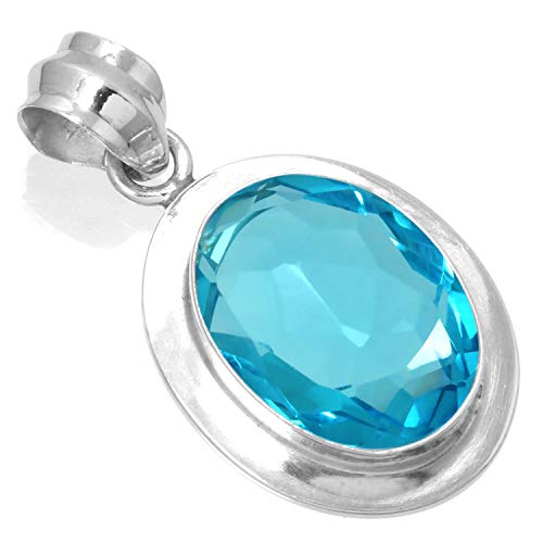 Jeweloporium 925 Sterling Silber Anhängerin für Damen Blauer Quarz Edelstein Solitär Silberne Anhänger Halskette das Erntedankfest Geschenk Kostüm Schmuck von Jeweloporium