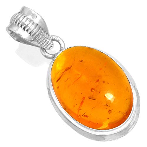 Jeweloporium 925 Sterling Silber Anhängerin für Frauen Orange Bernstein Edelstein Handgefertigt Silberne Anhänger Halskette Hochzeit Geschenk Mode Schmuck von Jeweloporium