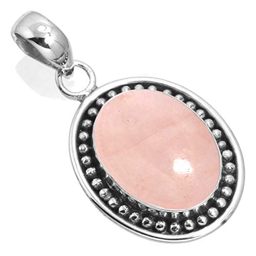 Jeweloporium 925 Sterling Silber Anhängerin für Frauen Rosa Rosenquarz mit Stein Handgefertigt Silberne Anhänger Halskette Jubiläum - Geschenk Mode Schmuck von Jeweloporium