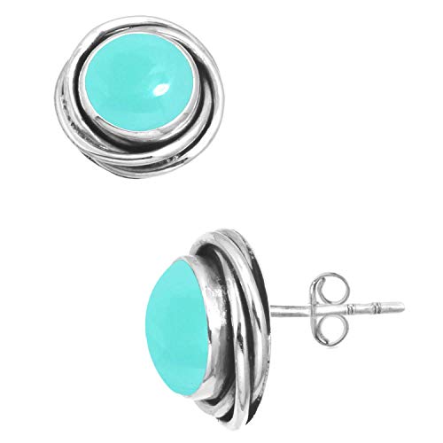 Jeweloporium 925 Sterling Silber Ohrring für Damen Aqua Chalcedon Edelstein Handgefertigt Sílbern Ohrstecker Weihnachten - Geschenk Mode Schmuck von Jeweloporium