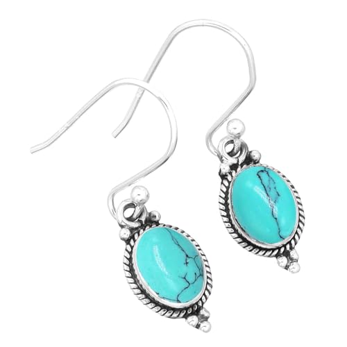 Jeweloporium 925 Sterling Silber Ohrring für Damen Blau Türkis mit Stein Tropfen Baumeln Boho Kleine Sílbern Ohrring Muttertag Geschenk Handgefertigt Schmuck von Jeweloporium