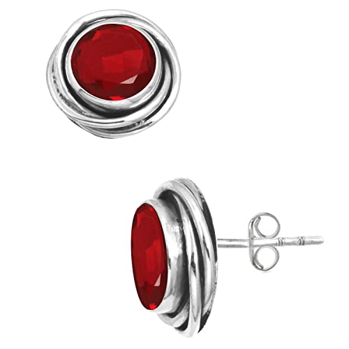 Jeweloporium 925 Sterling Silber Ohrring für Damen Rot Rubin simuliert Edelstein Jahrgang Sílbern Ohrstecker Freundschaftstag Geschenk Solitär Schmuck von Jeweloporium