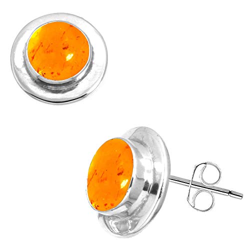 Jeweloporium 925 Sterling Silber Ohrring für Frauen Orange Bernstein Edelstein Mode Sílbern Ohrstecker Engagement Geschenk Boho Schmuck von Jeweloporium