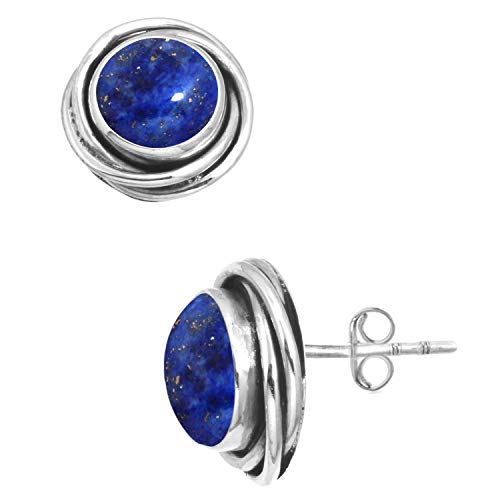 Jeweloporium 925 Sterling Silber Ohrring für Frauen Sílbern Ohrstecker Blau Natürlich Lapislazuli mit Stein Kostüm Ostern Geschenk Jahrgang Schmuck von Jeweloporium