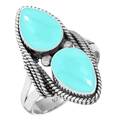 Jeweloporium 925 Sterling Silber Ringe für Damen Aqua Chalcedon Edelstein Boho Silber Ringe Größe 61(19.4) Freundschaftstag Geschenk Handgefertigt Schmuck von Jeweloporium