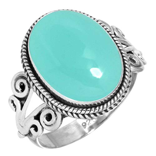 Jeweloporium 925 Sterling Silber Ringe für Damen Aqua Chalcedon Edelstein Handgefertigt Silber Ringe Größe 61(19.4) Weihnachten - Geschenk Mode Schmuck von Jeweloporium