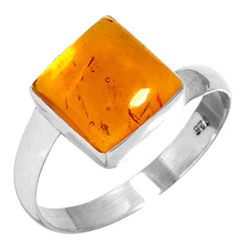 Jeweloporium 925 Sterling Silber Ringe für Damen Größe 51(16.2) Orange Bernstein mit Stein Solitär Silber Ringe Neujahr Geschenk Kostüm Schmuck von Jeweloporium