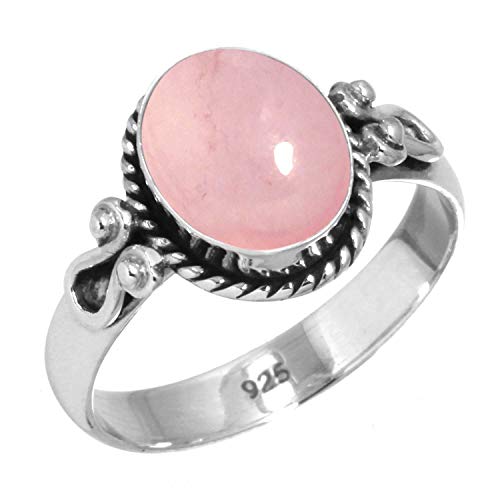 Jeweloporium 925 Sterling Silber Ringe für Damen Größe 55(17.5) Rosa Rosenquarz Edelstein Kostüm Silber Ringe Weihnachten - Geschenk Jahrgang Schmuck von Jeweloporium