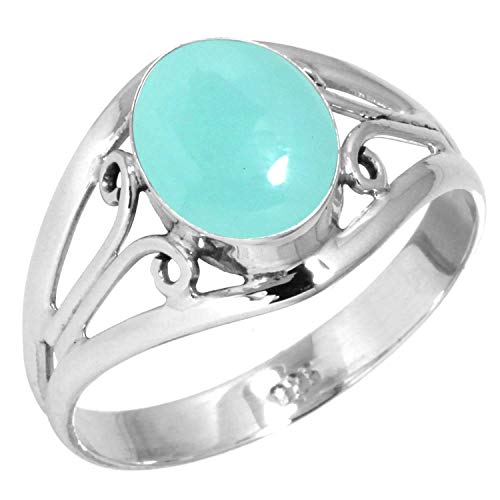 Jeweloporium 925 Sterling Silber Ringe für Damen Größe 57(18.1) Aqua Chalcedon mit Stein Solitär Silber Ringe das Erntedankfest Geschenk Kostüm Schmuck von Jeweloporium