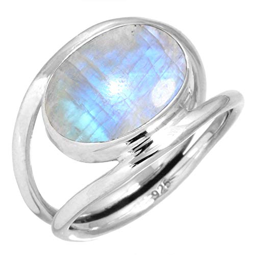 Jeweloporium 925 Sterling Silber Ringe für Damen Größe 57(18.1) Weiß Real Mondstein Edelstein Jahrgang Silber Ringe Muttertag Geschenk Solitär Schmuck von Jeweloporium