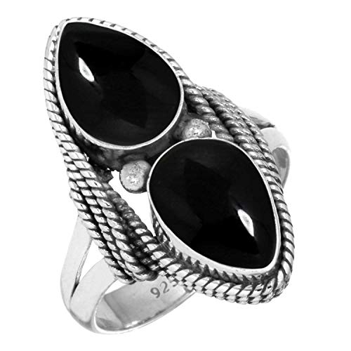 Jeweloporium 925 Sterling Silber Ringe für Damen Größe 61(19.4) Natürlich Schwarzer Onyx Edelstein Jahrgang Silber Ringe das Erntedankfest Geschenk Solitär Schmuck von Jeweloporium