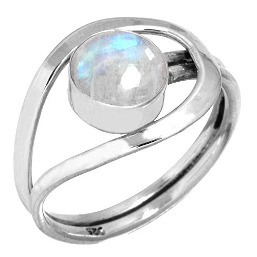 Jeweloporium 925 Sterling Silber Ringe für Damen Größe 61(19.4) Weiß Natürlich Mondstein Edelstein Solitär Silber Ringe Geburtstag Geschenk Kostüm Schmuck von Jeweloporium