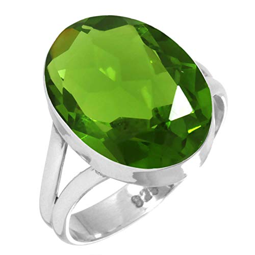 Jeweloporium 925 Sterling Silber Ringe für Damen Größe 63(20.1) Grün Peridot-Quarz Edelstein Kostüm Silber Ringe Geburtstag Geschenk Jahrgang Schmuck von Jeweloporium