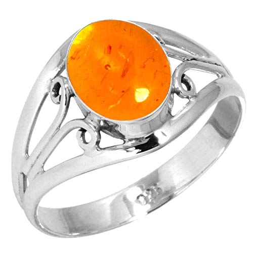 Jeweloporium 925 Sterling Silber Ringe für Damen Größe 63(20.1) Orange Bernstein mit Stein Jahrgang Silber Ringe Weihnachten - Geschenk Solitär Schmuck von Jeweloporium