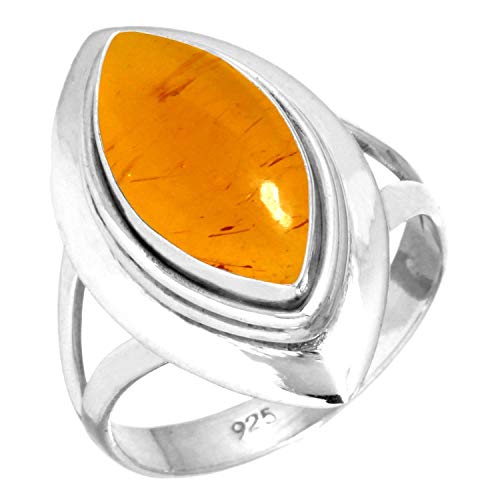 Jeweloporium 925 Sterling Silber Ringe für Damen Größe 63(20.1) Orange Bernstein mit Stein Solitär Silber Ringe Geburtstag Geschenk Kostüm Schmuck von Jeweloporium