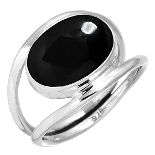 Jeweloporium 925 Sterling Silber Ringe für Damen Größe 65(20.7) Echt Schwarzer Onyx Edelstein Solitär Silber Ringe Weihnachten - Geschenk Kostüm Schmuck von Jeweloporium