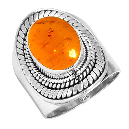 Jeweloporium 925 Sterling Silber Ringe für Damen Größe 69(22.0) Orange Bernstein Edelstein Jahrgang Silber Ringe Weihnachten - Geschenk Solitär Schmuck von Jeweloporium