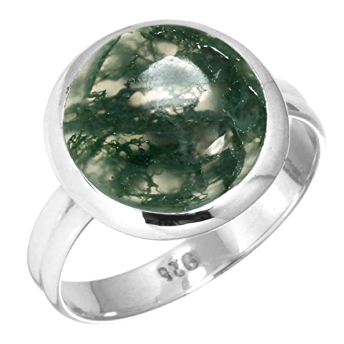 Jeweloporium 925 Sterling Silber Ringe für Damen Grün Natürlich Moss Agate mit Stein Handgefertigt Silber Ringe Größe 57(18.1) Neujahr Geschenk Mode Schmuck von Jeweloporium