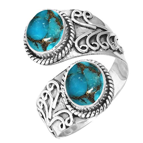 Jeweloporium 925 Sterling Silber Ringe für Damen Kupferblau Türkis Edelstein Mode Silber Ringe Größe 63(20.1) Halloween Geschenk Boho Schmuck von Jeweloporium