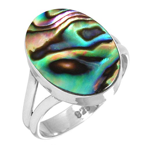 Jeweloporium 925 Sterling Silber Ringe für Damen Mehrfarbig Natürlich Abalone-Muschel Edelstein Boho Silber Ringe Größe 57(18.1) Valentinstag - Geschenk Handgefertigt Schmuck von Jeweloporium