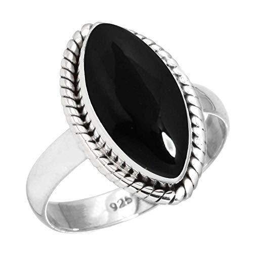 Jeweloporium 925 Sterling Silber Ringe für Damen Real Schwarzer Onyx mit Stein Boho Silber Ringe Größe 61(19.4) Weihnachten - Geschenk Handgefertigt Schmuck von Jeweloporium