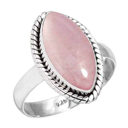 Jeweloporium 925 Sterling Silber Ringe für Damen Rosa Rosenquarz mit Stein Handgefertigt Silber Ringe Größe 57(18.1) Hochzeit Geschenk Mode Schmuck von Jeweloporium