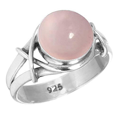 Jeweloporium 925 Sterling Silber Ringe für Damen Rosa Rosenquarz mit Stein Handgefertigt Silber Ringe Größe 61(19.4) das Erntedankfest Geschenk Mode Schmuck von Jeweloporium