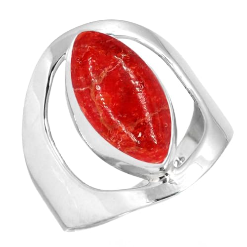 Jeweloporium 925 Sterling Silber Ringe für Damen Rot Natürlich Sponge Coral mit Stein Mode Silber Ringe Größe 49(15.6) Neujahr Geschenk Boho Schmuck von Jeweloporium