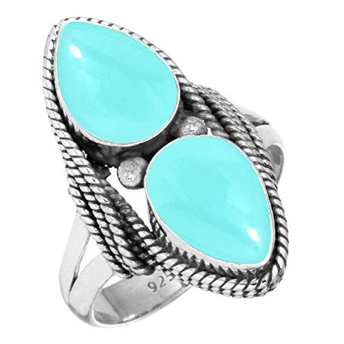 Jeweloporium 925 Sterling Silber Ringe für Frauen Aqua Chalcedon mit Stein Handgefertigt Silber Ringe Größe 65(20.7) Valentinstag - Geschenk Mode Schmuck von Jeweloporium