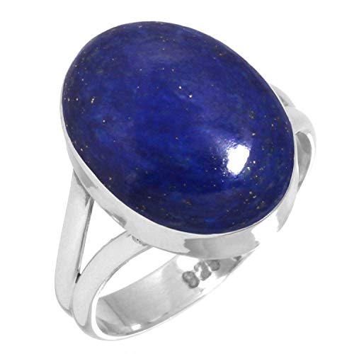 Jeweloporium 925 Sterling Silber Ringe für Frauen Blau Echt Lapislazuli Edelstein Handgefertigt Silber Ringe Größe 57(18.1) Ostern Geschenk Mode Schmuck von Jeweloporium