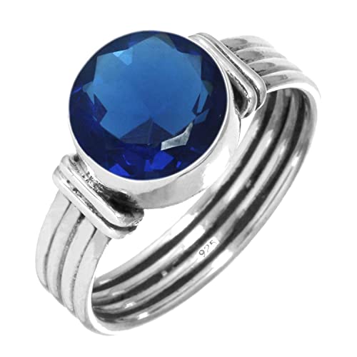 Jeweloporium 925 Sterling Silber Ringe für Frauen Blauer Saphir simuliert Edelstein Mode Silber Ringe Größe 69(22.0) Halloween Geschenk Boho Schmuck von Jeweloporium