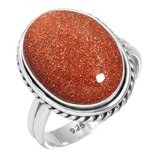 Jeweloporium 925 Sterling Silber Ringe für Frauen Braun Goldener Sonnenstein Edelstein Mode Silber Ringe Größe 63(20.1) Geburtstag Geschenk Boho Schmuck von Jeweloporium