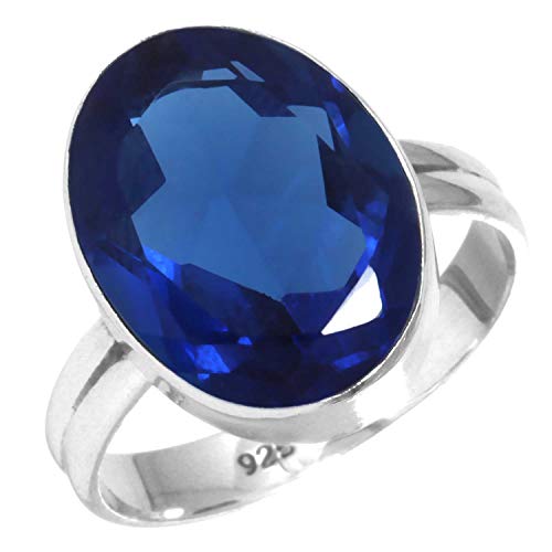 Jeweloporium 925 Sterling Silber Ringe für Frauen Größe 53(16.9) Blauer Saphir simuliert Edelstein Jahrgang Silber Ringe das Erntedankfest Geschenk Solitär Schmuck von Jeweloporium