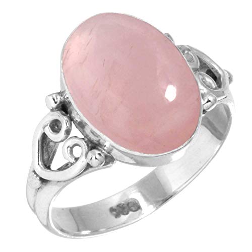 Jeweloporium 925 Sterling Silber Ringe für Frauen Größe 53(16.9) Rosa Rosenquarz Edelstein Solitär Silber Ringe Engagement Geschenk Kostüm Schmuck von Jeweloporium