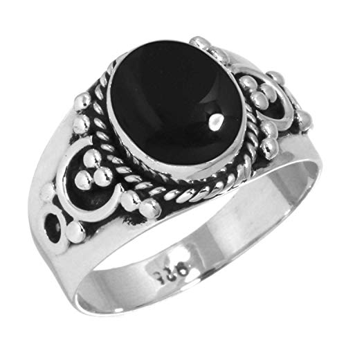 Jeweloporium 925 Sterling Silber Ringe für Frauen Größe 55(17.5) Real Schwarzer Onyx mit Stein Jahrgang Silber Ringe Weihnachten - Geschenk Solitär Schmuck von Jeweloporium