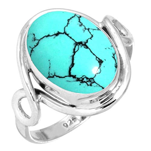 Jeweloporium 925 Sterling Silber Ringe für Frauen Größe 59(18.8) Blau Türkis Edelstein Jahrgang Silber Ringe Geburtstag Geschenk Solitär Schmuck von Jeweloporium