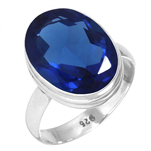 Jeweloporium 925 Sterling Silber Ringe für Frauen Größe 63(20.1) Blauer Saphir simuliert Edelstein Jahrgang Silber Ringe das Erntedankfest Geschenk Solitär Schmuck von Jeweloporium