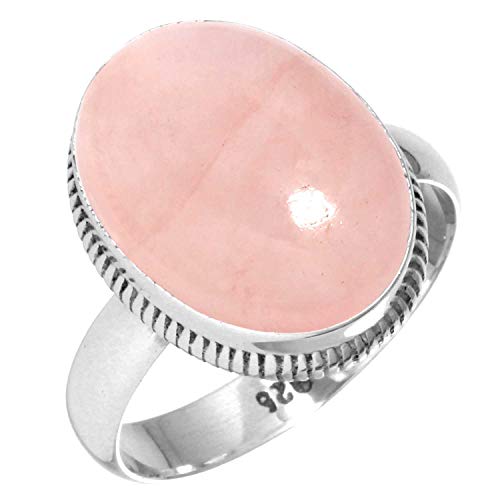 Jeweloporium 925 Sterling Silber Ringe für Frauen Größe 63(20.1) Rosa Rosenquarz mit Stein Jahrgang Silber Ringe Hochzeit Geschenk Solitär Schmuck von Jeweloporium