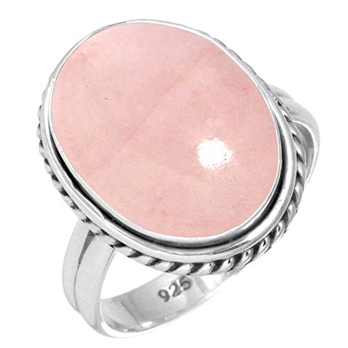 Jeweloporium 925 Sterling Silber Ringe für Frauen Größe 63(20.1) Rosa Rosenquarz mit Stein Jahrgang Silber Ringe Weihnachten - Geschenk Solitär Schmuck von Jeweloporium