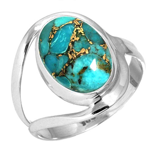 Jeweloporium 925 Sterling Silber Ringe für Frauen Kupferblau Türkis Edelstein Handgefertigt Silber Ringe Größe 63(20.1) Ostern Geschenk Mode Schmuck von Jeweloporium